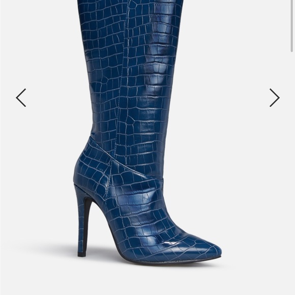 SHOE DAZZLE Night Is Young Asymmetrical Teal Stiletto Boot - Picture 2 of 16